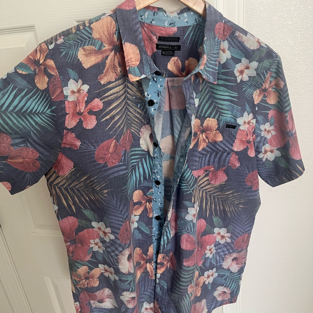O'Neill Men's Tropical Floral Shirt - Blue and Pink